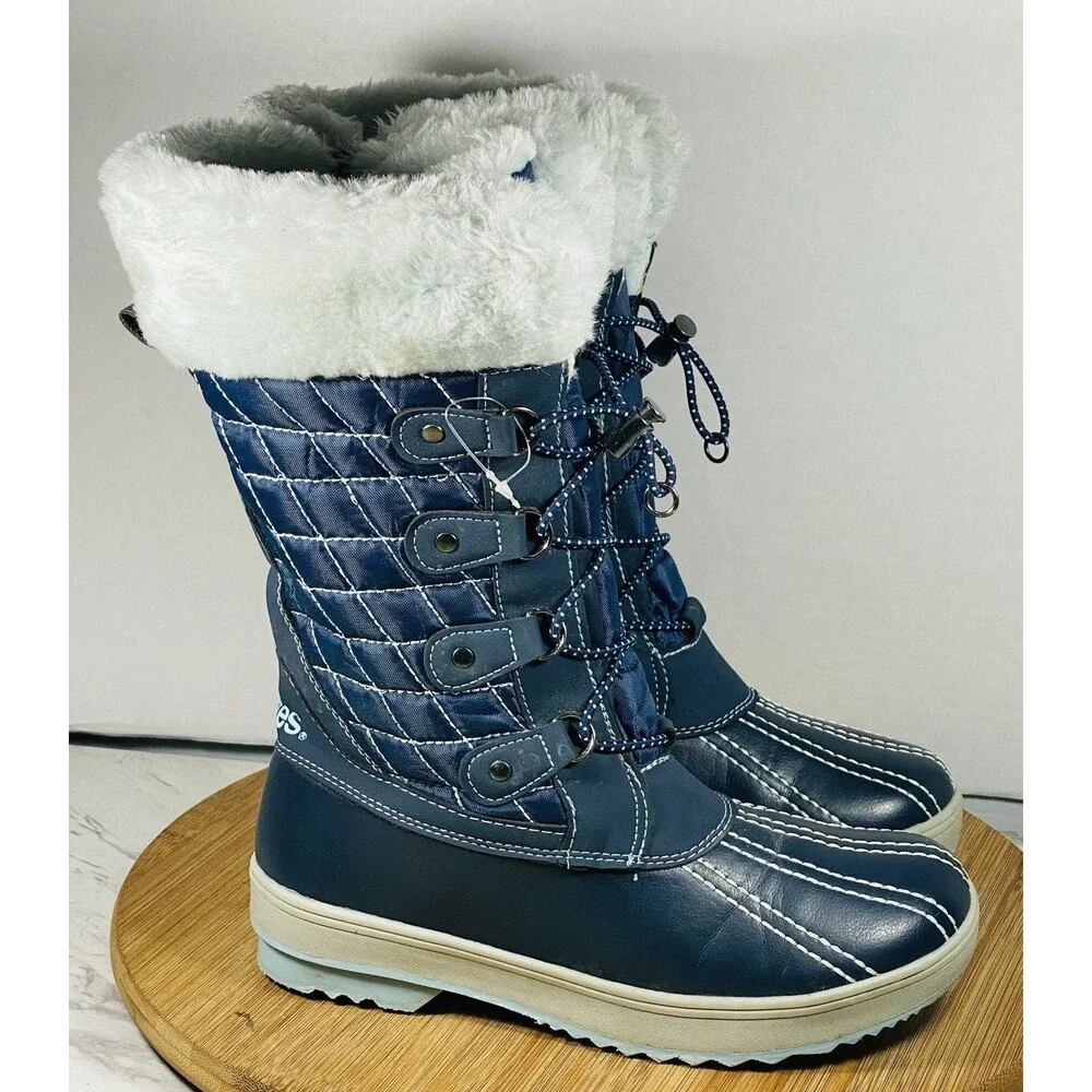TOTES Girls SHIRLEY Blue Thermolite Warm Lined Lace Up Snow Boots, Size 4M